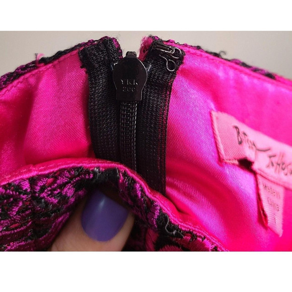 Vtg Betsey Johnson Black Pink Dress 6 Lace Overlay Embroidered Whimsigoth New - Picture 16 of 16